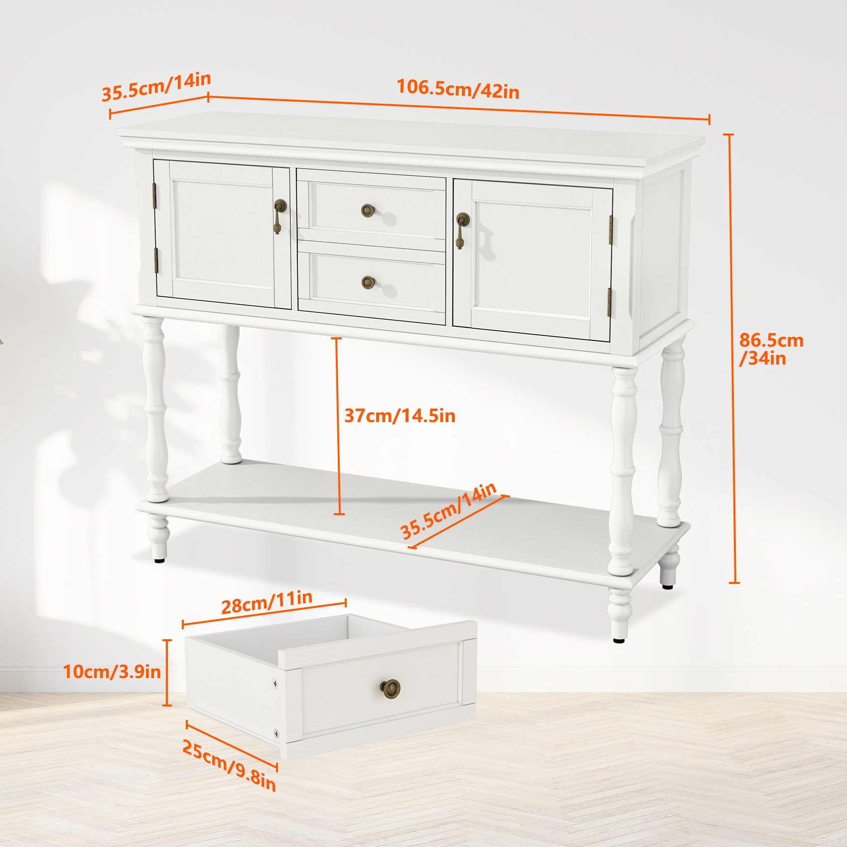 Retro Console Table With Storage, Narrow Entryway Table With 2 Drawers And 2 Door Cabinets, Long Sofa Table Behind Couch For Living Room, Foyer_maomaolike.com